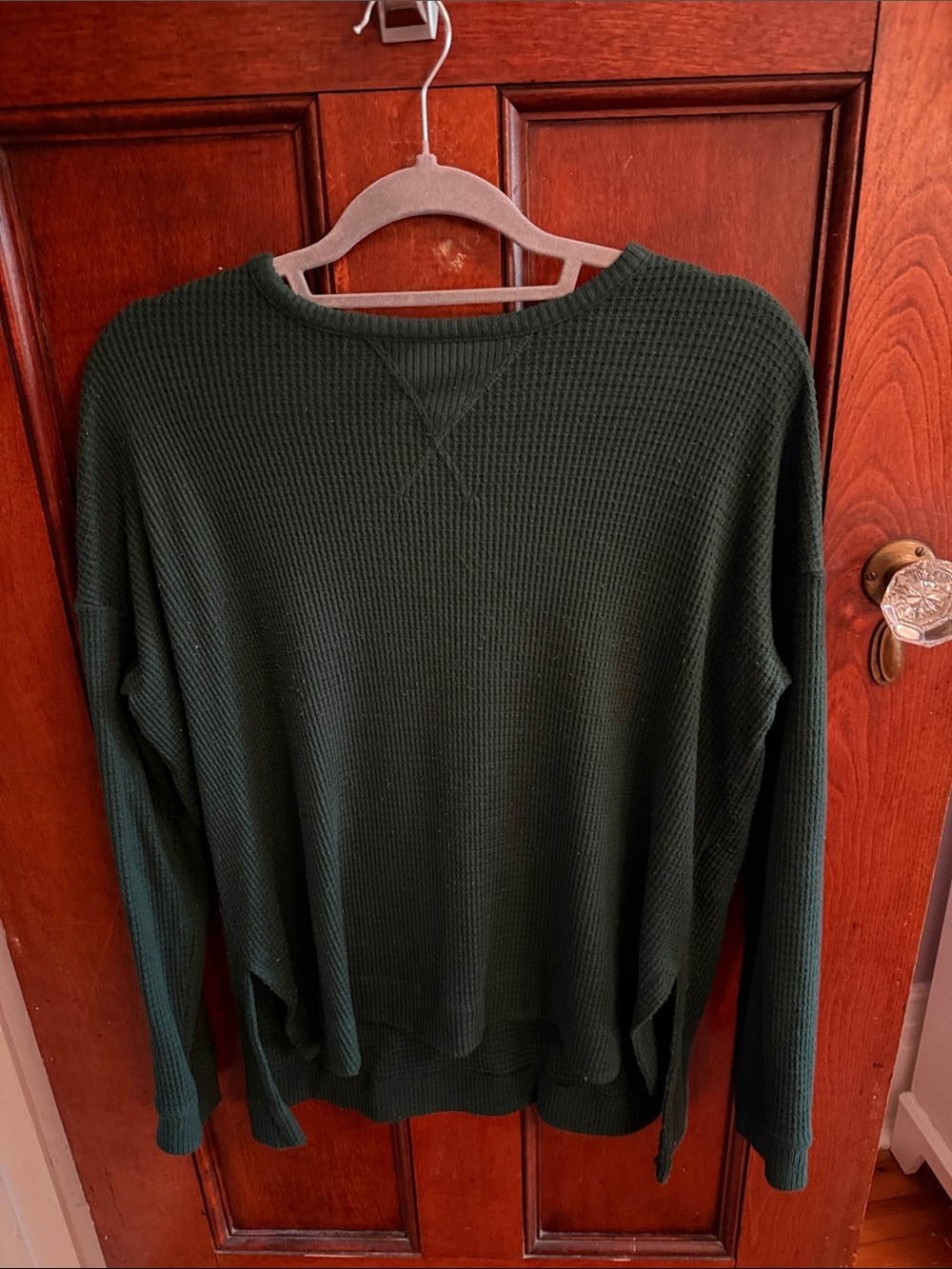 American Eagle Dark Green Waffle Knit Crew Neck Sweater